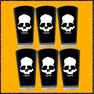 Set of Six Black Skull 20oz Insulated Tumblers Drinking Glasses for Halloween